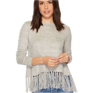 BB Dakota Light Gray Fringe Hem Sweater